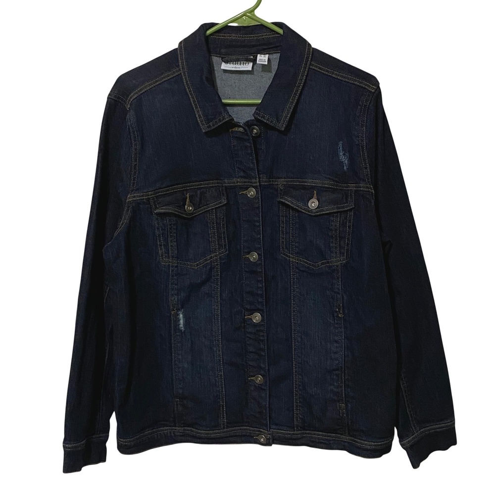 Womens Trucker Jacket L Denim Jean Blue Y2K‎ Western Cool Girl Boho Chic Casual
